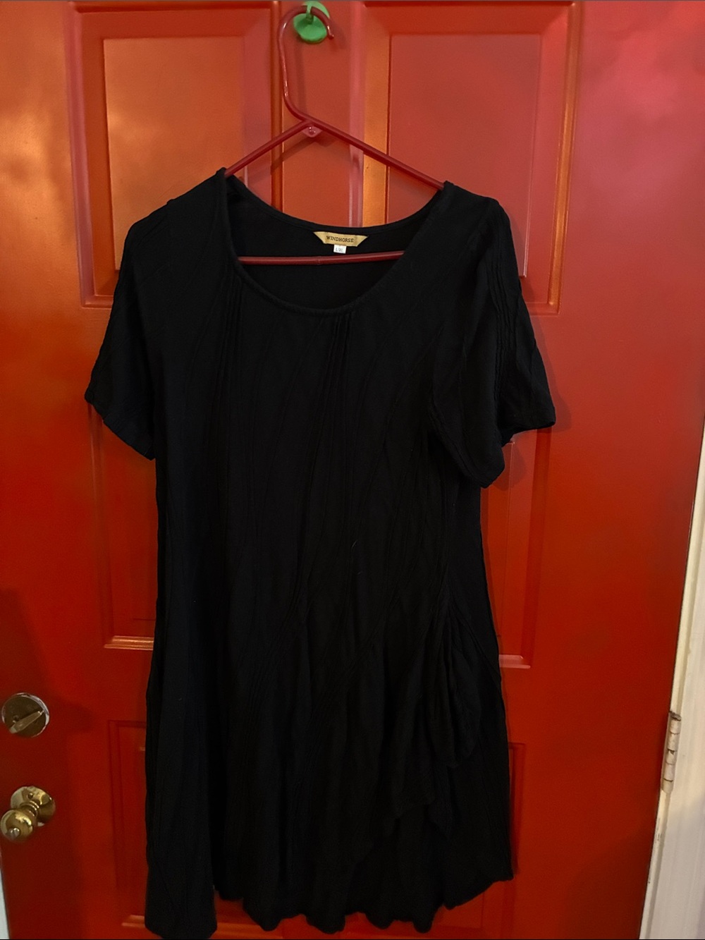 Black Short-Sleeve Midi Dress with Scoop Neck